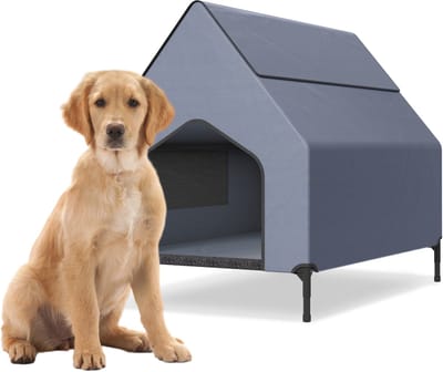 ACXIN 2-in-1 Hondentent & Hondenbed – Verhoogd Hondenbed tot 80 kg, Ademend, Waterdicht en Duurzaam, Geschikt voor Binnen en Buiten, 130 x 84 x 104 cm