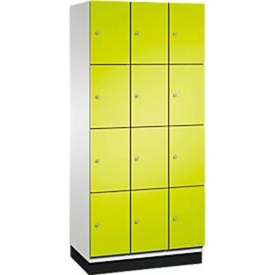 C+P Cambio lockerkast, 3 vakken, 12 vakken, met plint, B 900 x D 525 x H 1980 mm, lichtgrijs/kleingroen