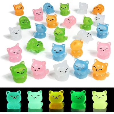 5/10 stuks Lichtgevende Mini Katten Beeldjes Gloeien in het Donker Katten Dieren Kleine Ornamenten ideaal voor DIY Sprookjestuin Container W12120WW- blue