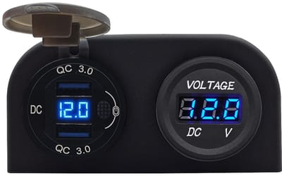 ProRide 12V USB Autolader 2 Poorten Opbouw met Schakelaar - QC3.0 - DS2120B - Tweevoudig opbouw met Voltmeter - Blauw