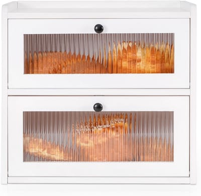 Houten Broodtrommel Dubbeldekker - Grote Broodcontainer met Vooropening voor Zelfgebakken Brood - Vintage Hoge Broodkast voor aan het Aanrecht - Houdt Brood Vers - (Wit)
