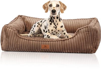 Knuffelwuff orthopedisch hondenbed Sedona van knuffelzachte ribcord M-L Bruin