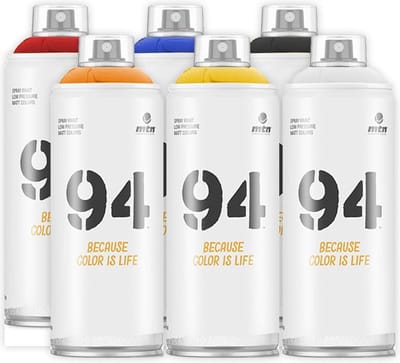 MTN94 Spuitbussen pakket - 6 basis kleuren lage druk en matte afwerking graffiti spuitverf - 400ml
