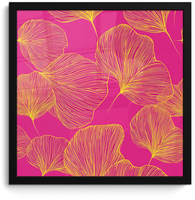 Poster in lijst - Fotolijst 40x40 cm - Posters - Bladeren - Nerven - Grafisch - Roze - Posterlijst zwart - Decoratie - Wanddecoratie woonkamer - Muurdecoratie slaapkamer