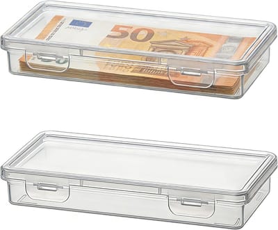 Geldkistje Opbergdoos - Bewaarbox Munten - Geld Organiseren - Transparant Ontwerp - 19 x 9.5 cm - Helder
