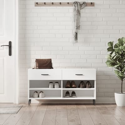 vidaXL - Schoenenbank - 102x35x55 - cm - bewerkt - hout - hoogglans - wit