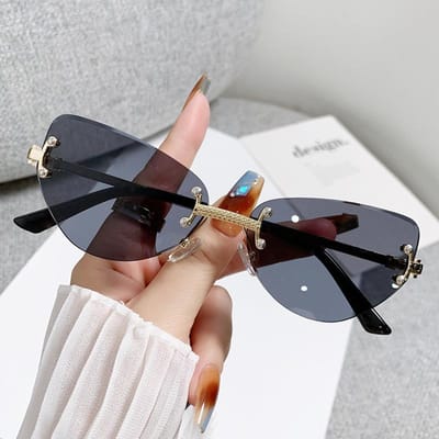Punk Vintage Kattenoog Randloos Zonnebril Dames Voor Mannen Luxe Merk Designer Zonnebrillen Populair Metalen Klinknagel Hip Hop Brillen Uv400