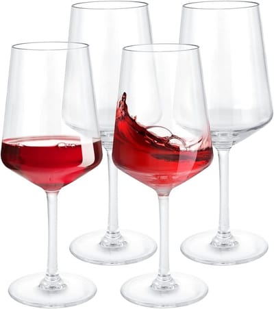 Set van 4 Grote Plastic Wijnglazen 580 ml, Herbruikbaar en Breukvast, Perfect voor Feesten, Kamperen en Picknicks