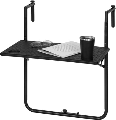 RosaBloom balkontafel - Opvouwbare Tafel - Wandtafel - Hangtafel - Verstelbaar - 60x74-84,5x57 cm - Rotanlook - Zwart