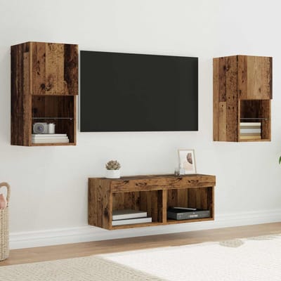 vidaXL TV Wandkasten 4 st Oud Hout Bewerkt hout