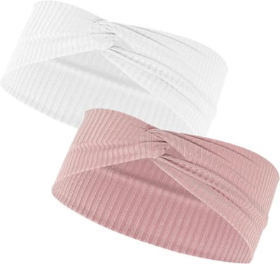 Comfortabele Gebreide Haarbanden voor Kinderen - Zachte en Elastische Hoofdbanden met Knopen voor Meisjes en Jongens (Wit, Roze)