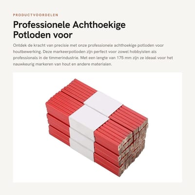 Dailygoods- Potloden Professionele Achthoekige - Houten Timmermanspotloden - 72 Stuks - 175 mm Lengte - Duurzaam - Helder Rood - Markeerpotloden