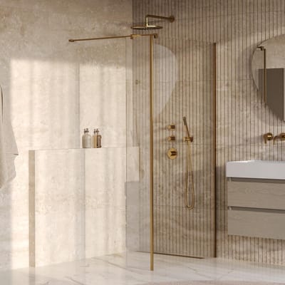 Brauer Oblivion - Inloopdouche - Helder Glas - 90 x 200 cm - met Zijwand 30 cm - incl. Glascoating - PVD Goud Geborsteld