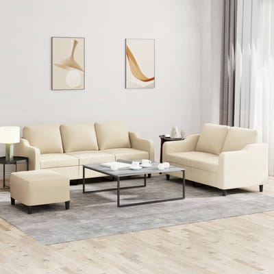 vidaXL - 3-delige - Loungeset - met - kussens - stof - crèmekleurig