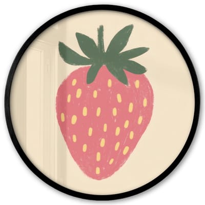 Poster in lijst Rond - Fotolijst 40x40 cm - Posters - Aardbei - Minimalistisch - Rood - Fruit - Ronde posterlijst zwart - Decoratie - Wanddecoratie woonkamer - Muurdecoratie slaapkamer
