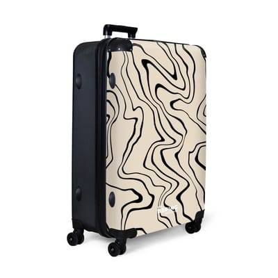 NoBoringSuitcases.com® - Koffer groot - Reiskoffer lichtgewicht - Beige achtergrond met abstracte zwarte lijnen - Rolkoffer met 4 wielen - Grote trolley XL - 98 liter bagage