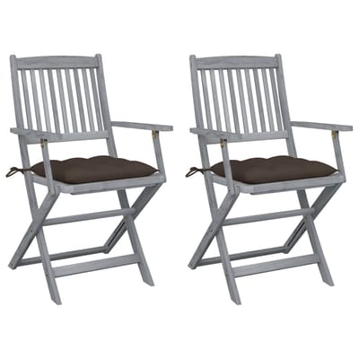 vidaXL - Set - van - 2 - klapstoelen - met - kussens, - gemaakt - van - massief - acaciahout.