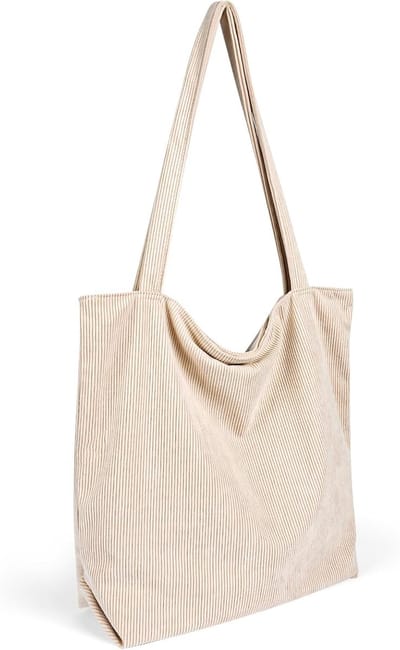 Ruime Corduroy Schoudertas voor Dames - Waterdichte Tote Bag met Trekkoord en Rits voor School, Werk en Reizen