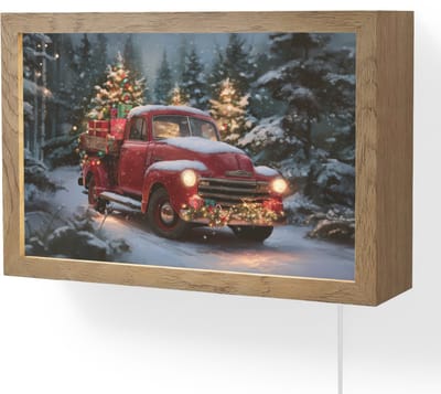 Wandlamp 30x20 cm - Oplaadbaar - Kersttruck - Sneeuwbos - Rood - Wandlampen binnen woonkamer - Slaapkamer lamp met kabel - Decoratieve nachtlamp - Vloerlamp snoer