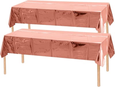 2x Tafelkleed Laken Verjaardag Versiering Tafeldecoratie Feest Glansend Rosegoud Tafellaken Plastic Tafelzeil 183*137cm