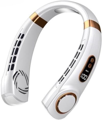 Draagbare LED Smart Digital Nekventilator van 4000 mAh met USB-aansluiting, stille werking, multifunctioneel met gekleurde verlichting, geschikt voor buitenactiviteiten en hardlopen in het donker (wit)