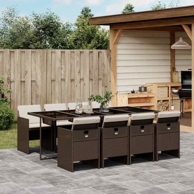 vidaXL - 9-delige - Tuinset - met - kussens - poly - rattan - bruin