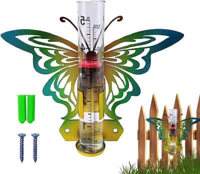 Vlinder Regenmeter - Tuindecoratie Weer - Tuinieren Weer Meten - Metalen Kunst Decoratie - Keizerlijk Metrisch - Brons