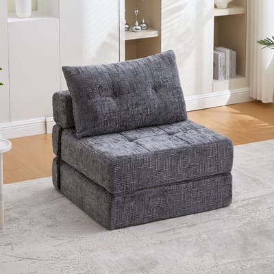 Opvouwbare Slaapbank - Vloerbank Met Rugleuning - Multifunctioneel Logeerbed - Chenille Stof - Voor Woonkamer En Slaapkamer - Grijs