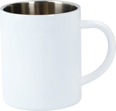 Mok - Drinkbeker - Koffiekop - Theebeker - Roestvrij Staal - Met Handvat - Stevige Mok - 200ML - Wit