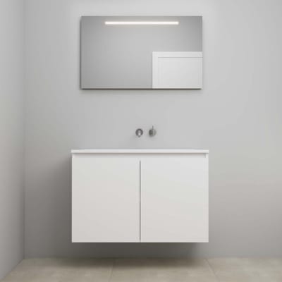 On-Line Badkamermeubelset - 100 cm - Bouwpakket - Greeploos 2 Deuren - Acryl Wastafel - zonder Kraangat - Spiegel met LED-Verlichting - Hoogglans Wit