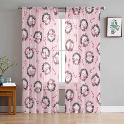 Kerst Sneeuwpop Dennetak Transparante Gordijnen voor Woonkamer Decoratie Raamgordijnen Keuken Tule Voile Gordijnen W135 x H115cm x1 white