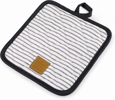Hittebestendige ovenwant met omhangband 20 x 20 cm - Wit en blauw met strepen