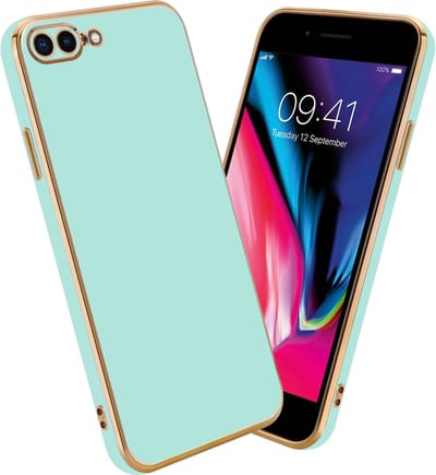 Cadorabo Hoesje geschikt voor Apple iPhone 7 PLUS / 7S PLUS / 8 PLUS in Glossy Mintgroen - Goud - Beschermhoes Case Cover van flexibel TPU-silicone en met camerabescherming