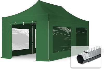 3x6 m Easy Up partytent Vouwpaviljoen met zijwanden (4 panorama), PROFESSIONAL alu 40mm, donkergroen