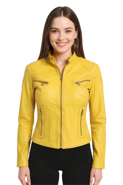 Dames geel casual slim-fit leren bikerjack - Tulsa