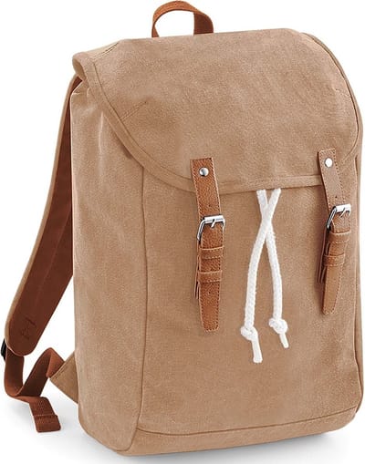 Vintage rugzak/rugtas canvas camel 45 cm - A4-formaat - Schooltas - Laptoptas/boekentas camel/lichtbruin