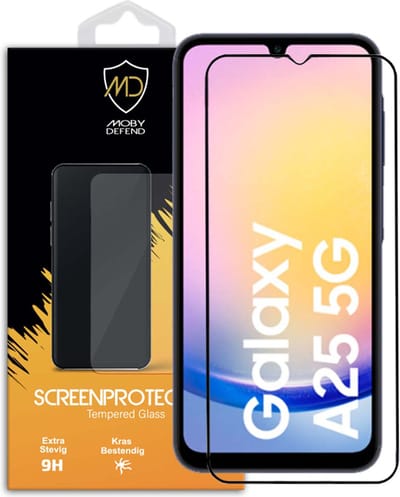 MobyDefend Screenprotector - Geschikt voor Samsung Galaxy A25 - Screensaver Met Zwarte Randen - Gehard Glas