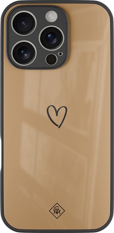 Casimoda® hoesje - Geschikt voor iPhone 16 Pro - Hart Bruin - Luxe Hard Case Zwart - Backcover telefoonhoesje - Bruin/beige