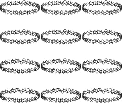 Set van 12 elastische kettingen voor vrouwen, vintage choker en tattoo halskettingen, punk en gothic stijl, 90s accessoires