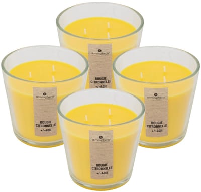 Atmosphera geurkaars - 4x - citrus geur - 40 branduren - geel - in glas - aroma/geurkaars