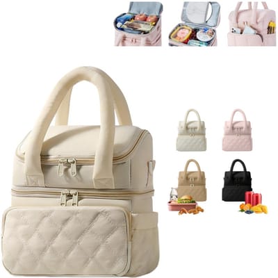 Lunchtas voor dames — Dubbelwandig geïsoleerde lunchbox-houder — Extra dik gewatteerd ontwerp — Lekvrij — Duurzaam & herbruikbaar — Koeltas met grote inhoud — Ideaal voor werk, picknicks en meer — 25 x 24 x 16 cm