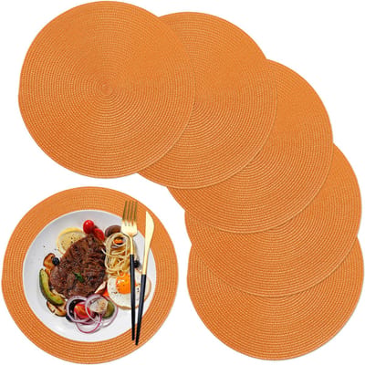 JGS ® Stijlvolle Ronde Placemats Set van 6 voor Eettafel en Keukendecoratie, Hittebestendig en Afwasbaar