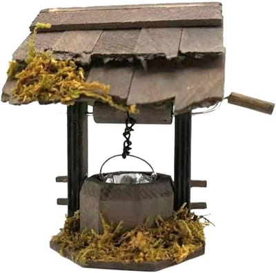 Miniatuur Fontein - Poppenhuis Decoratie - Mini Tuin - Houten Constructie - 9x6 cm - Stijl 3