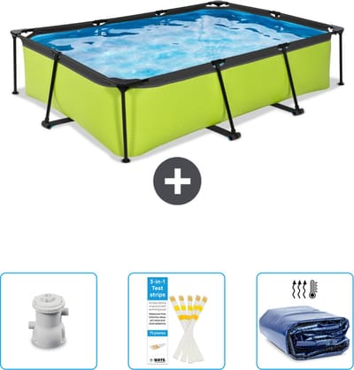 EXIT Rechthoekig Lime Frame Zwembad - 300 x 200 x 65 cm - Inclusief Pomp - Testrips - Solarzeil - Nu extra voordelig