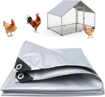 Kippenhok Afdekking 3,5 x 2 m, Honden- en Kippenhok Dekzeil met Elastieken, Dubbel Gecoat Zeil voor Kippenren, Zon- en Regenbescherming, 3-Pack, Grijs