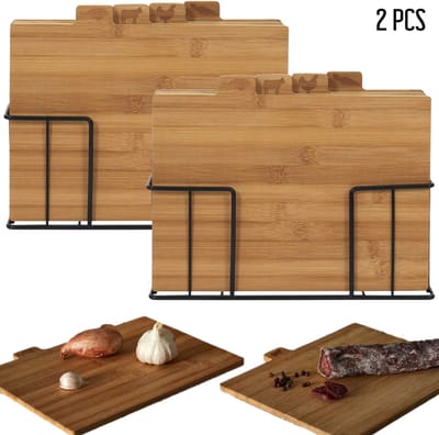 OTIX Snijplankenset set van 2 met Houder - Set van 4 - Bamboe - Houten Snijplanken - Hakblok - CASY