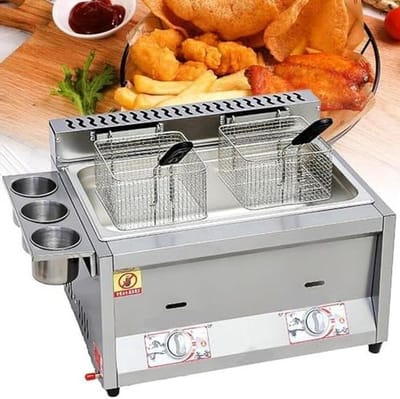Gasfriteuse Dubbel - Professionele Frituurpan - Grote porties frituren - Dubbele temperatuurregeling - 18 liter - Zilverkleurig