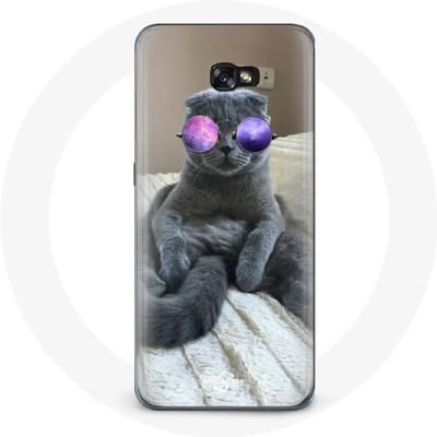 Coque pour Samsung Galaxy A8 2016 Chat avec Lunettes de vue violettes