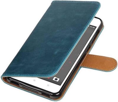 Zakelijke Book Case Telefoonhoesje Geschikt voor de HTC Desire 825 - Portemonnee Hoesje - Pasjeshouder Wallet Case - Blauw