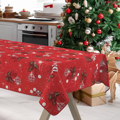 ANRO Tafelkleed Kerst maretak Rood 180x140cm Met sierband Afwasbaar Waterafstotend Binnen & Buiten